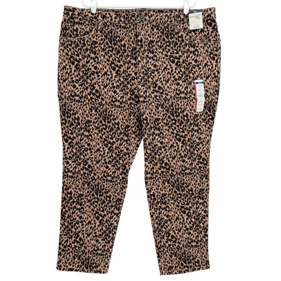 Terra & Sky Women Straight Stretch Brown Black Leopard Denim Jeans Plus 22WP NWT - Picture 1 of 10
